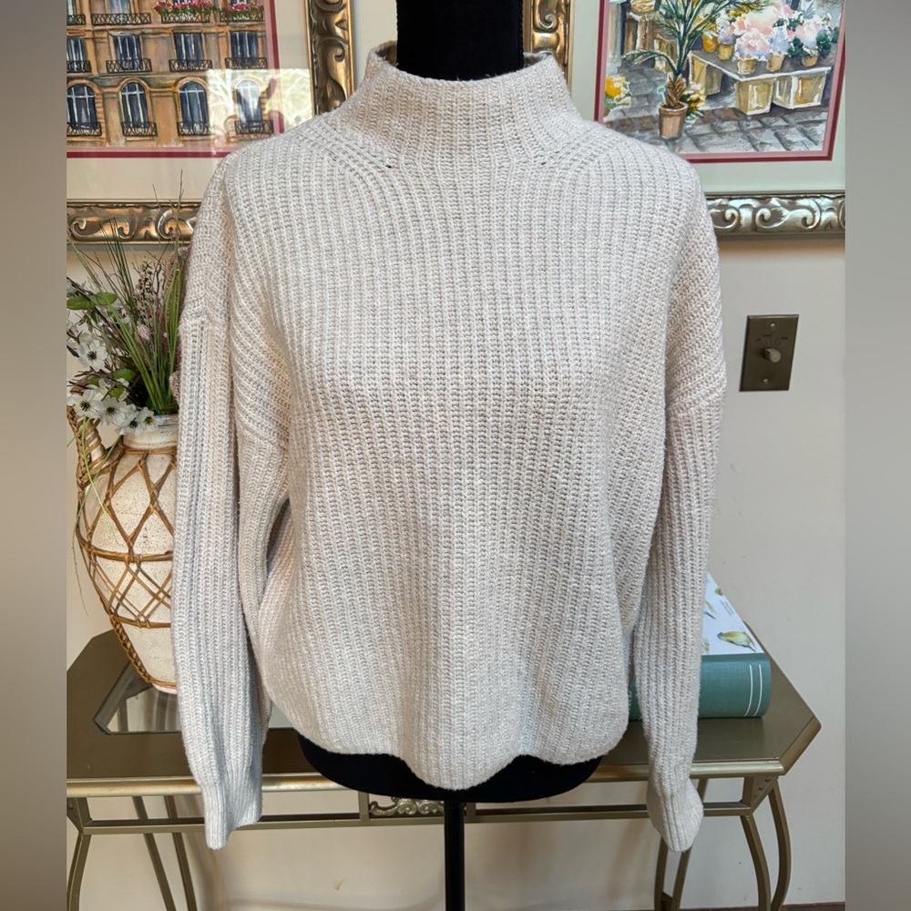 Old Navy Natural Cream SoSoft Rib Knit Cotton Blend Mock Neck Sweater Size M - Picture 8 of 8